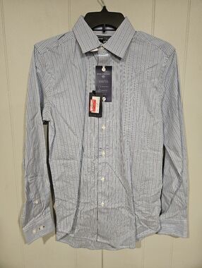 Report Collection 14.5  32/33 Striped Blue Dress Shirt Stretch Modern Fit NWT